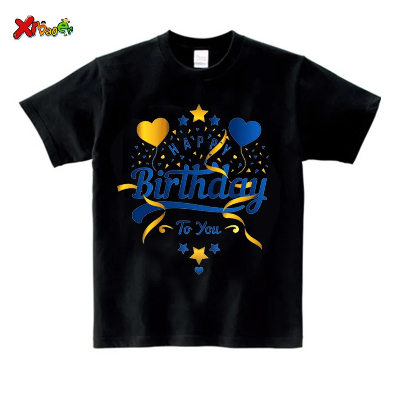 Happy Birthday T Shirt Matching Family Outfits Blue Gold Shirts Women Party Custom Name Shirt Children Baby Clothes Family Look