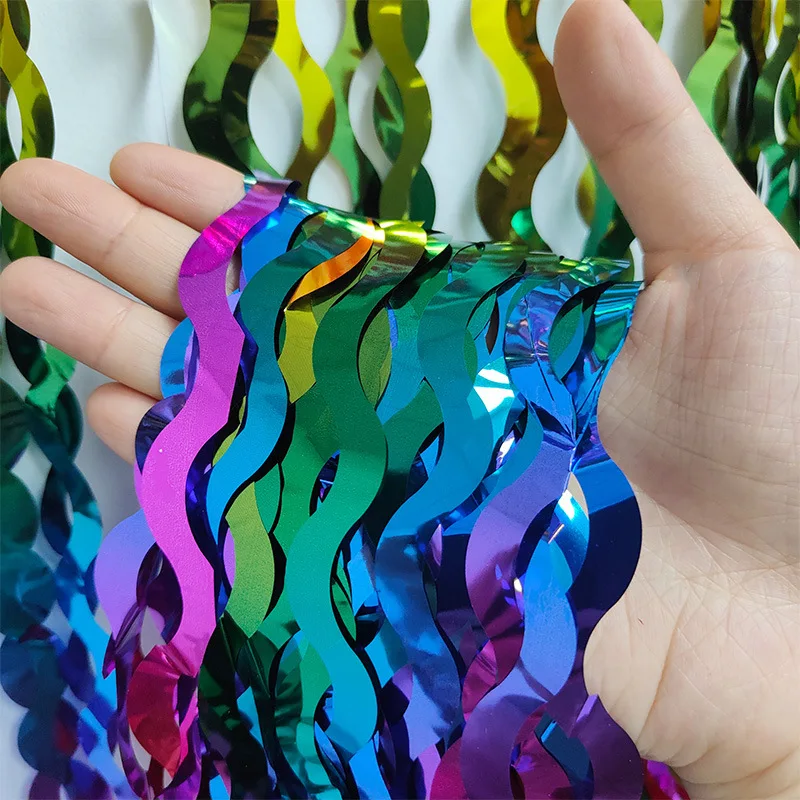 2 متر حفلة بهرج معدني احباط هامش الستائر خلفية لعيد ميلاد موجة قوس قزح الملونة حفلة صور المطر الستار ديكور الزفاف #2