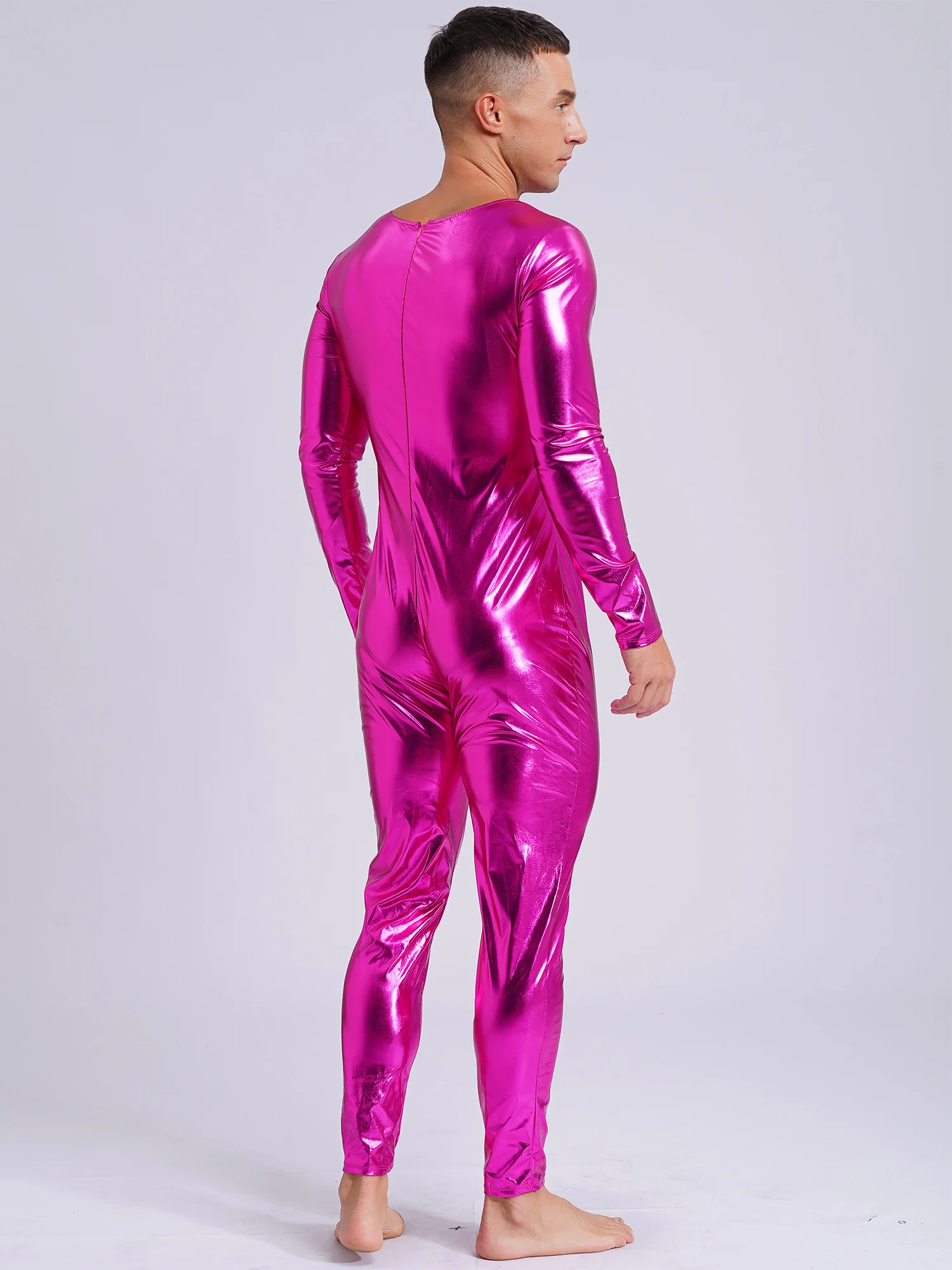 بدلة قفز رجالي معدنية لكامل الجسم بدلة لامعة من Unitard رقص الجاز ديسكو بار مهرجان أوستاج أزياء الرقص #4