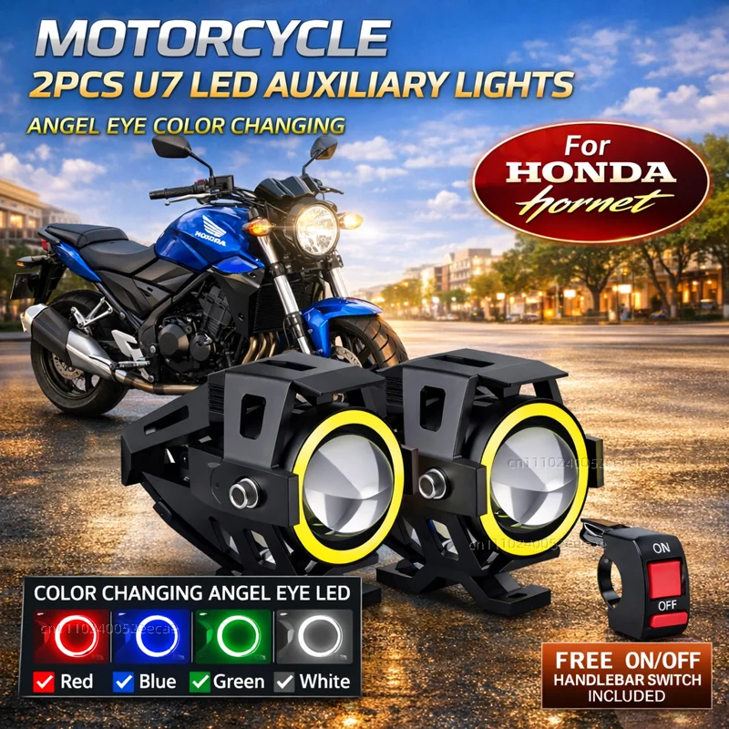 Waterproof Motorcycle LED Headlight 3000LMW U7 Motorbike LED Driving Fog Spot Light with Switch For Honda cb750 hornet 2025 2026