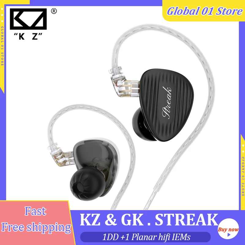 KZ GK Streak 1DD+1 Planar IEM Wired HiFi Earphones KUN Dynam