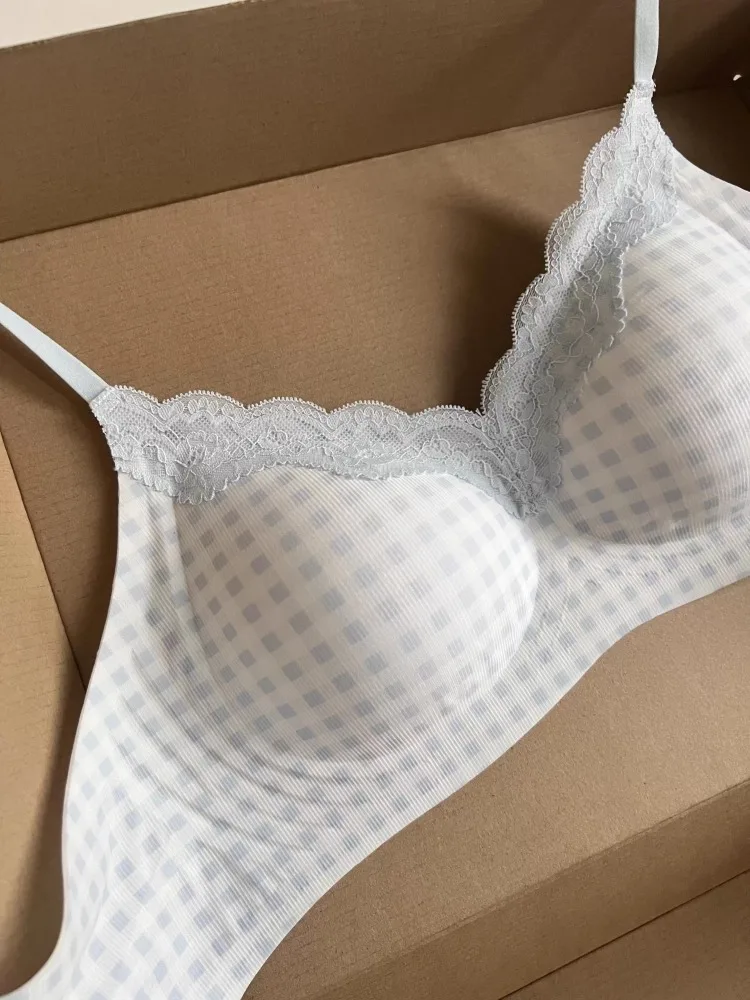 Lace Trim Wireless Bra Women's Small Chest Looks Big No Steel Ring Auxiliary Breast Collection Cool Sensation Thin Back Beauty