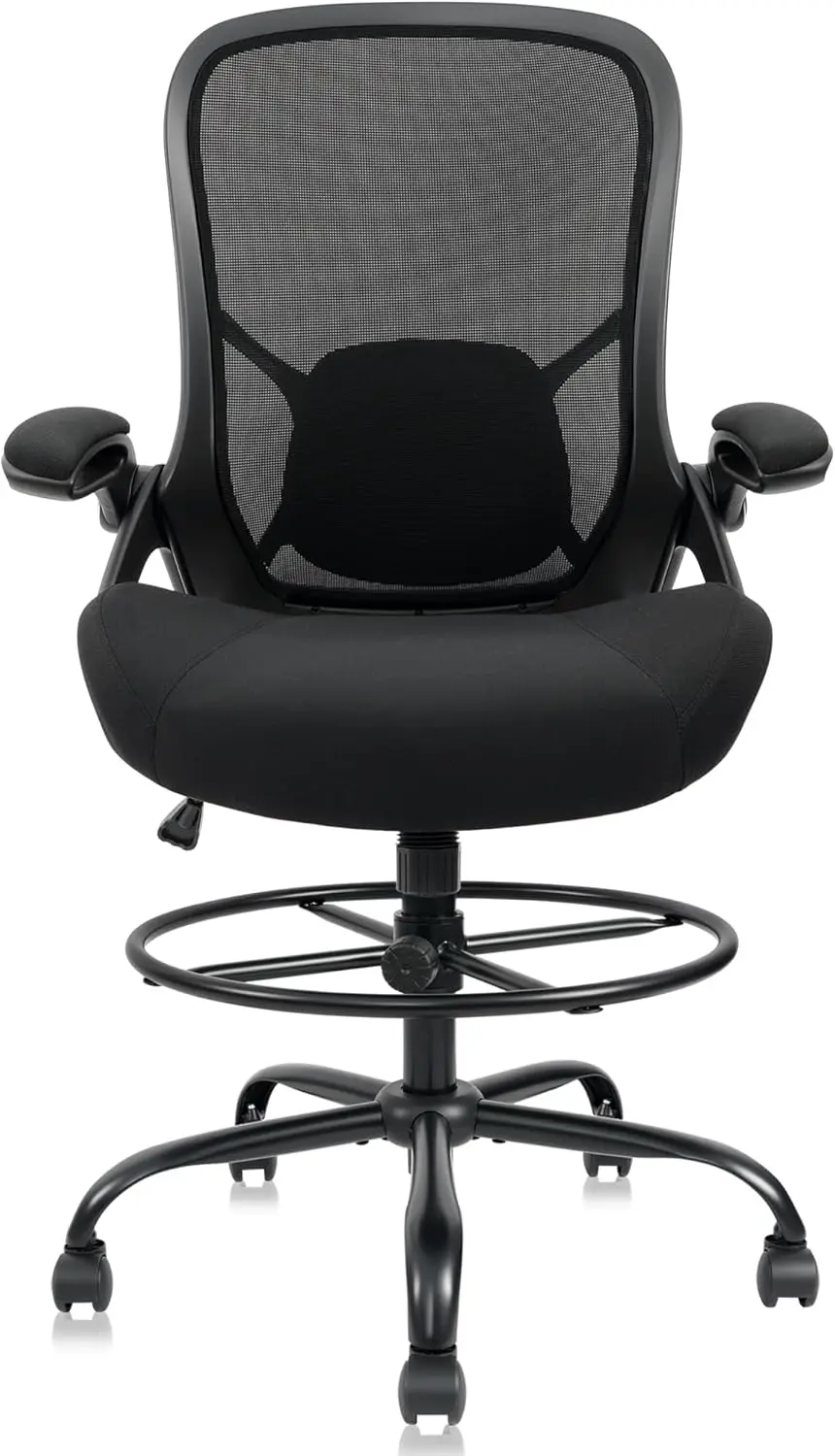 400lbs Heavy Duty Drafting Chair with 5" Thick Seat, Adjustable Height & Footrest Ring, Ergonomic Office Chair for Standing Desk, Black