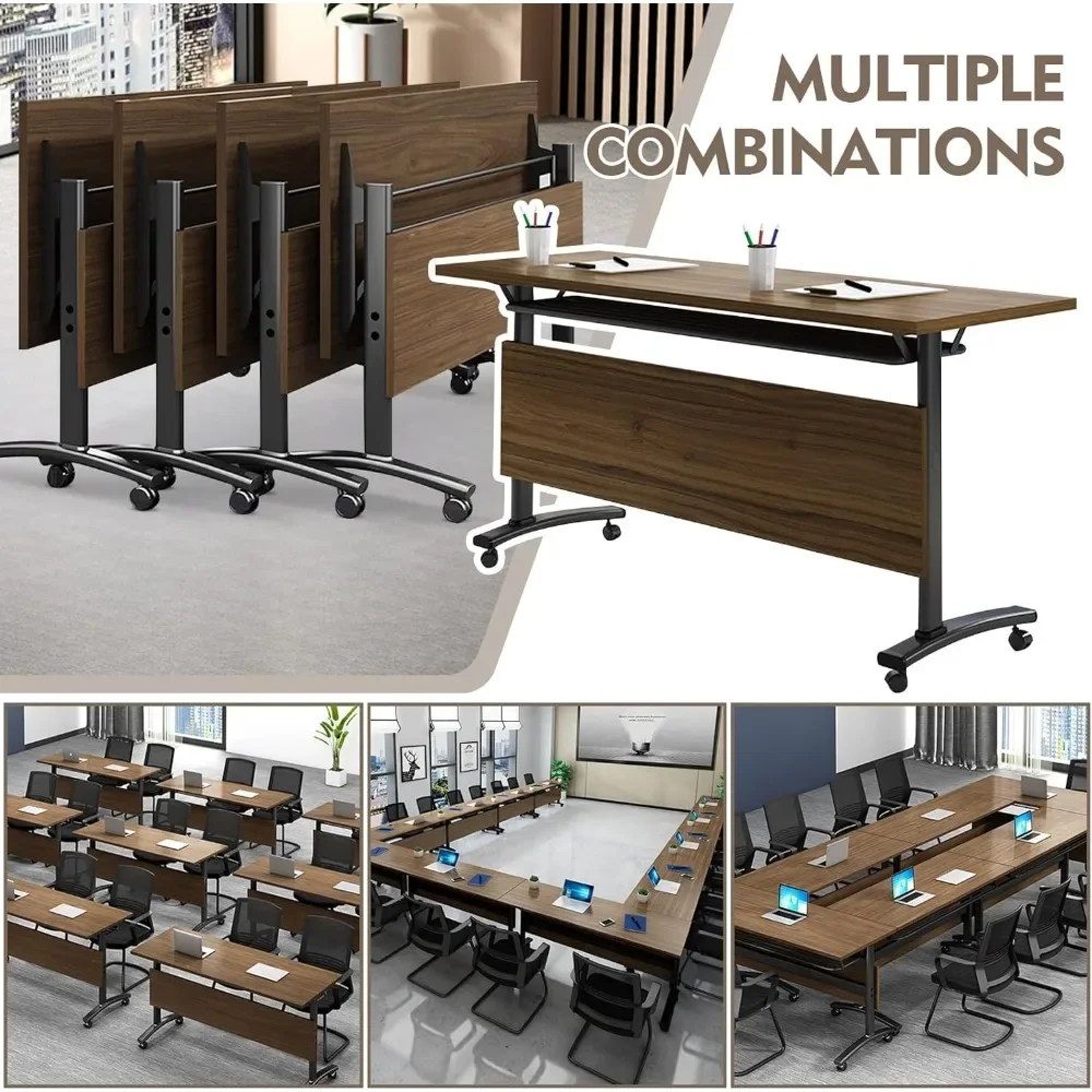 Conference Table, Folding Conference Room Tables With Flip-Top Design Rectangular Modular Conference Room Table with Caster, for