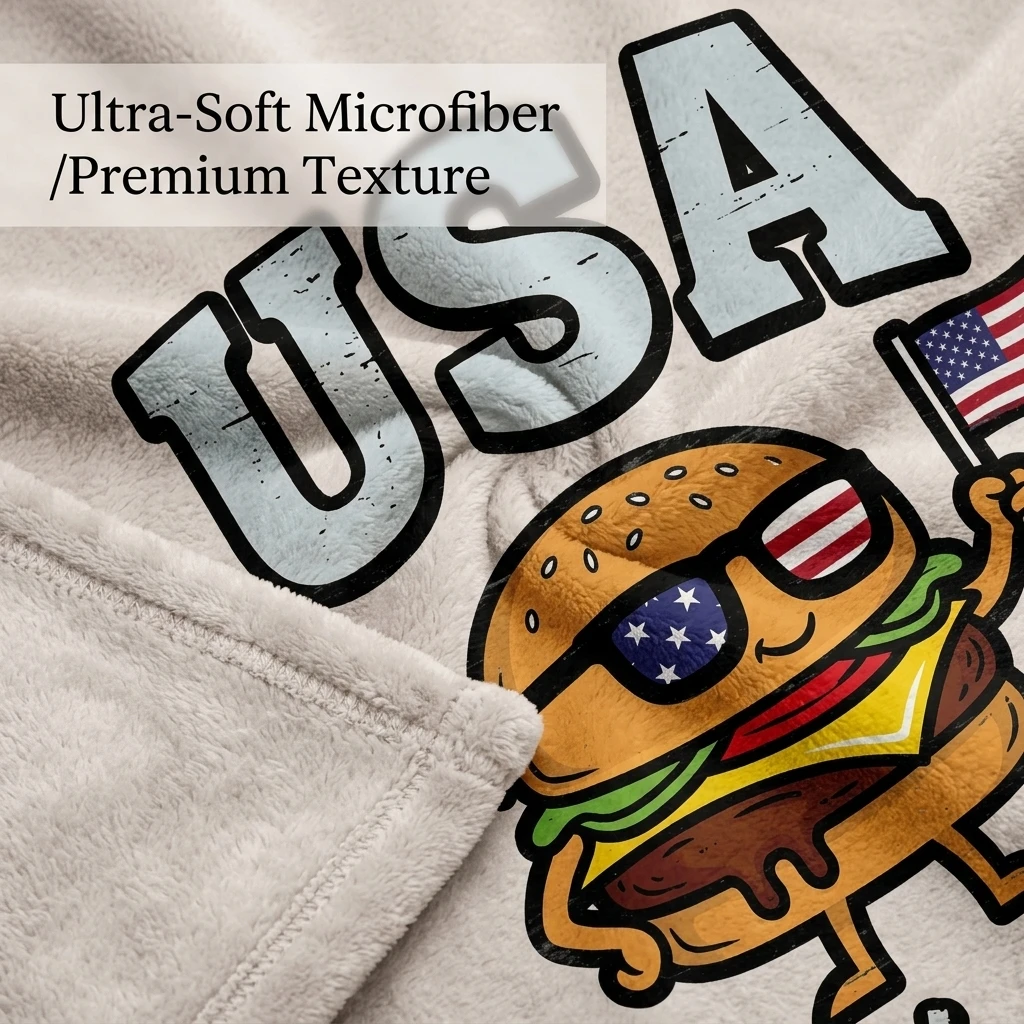 1PC 1776-2026 Funny American Flag Hamburger Thickened Flannel Blanket, Cozy Portable Fleece Throw, Great Gift for Boys Girls