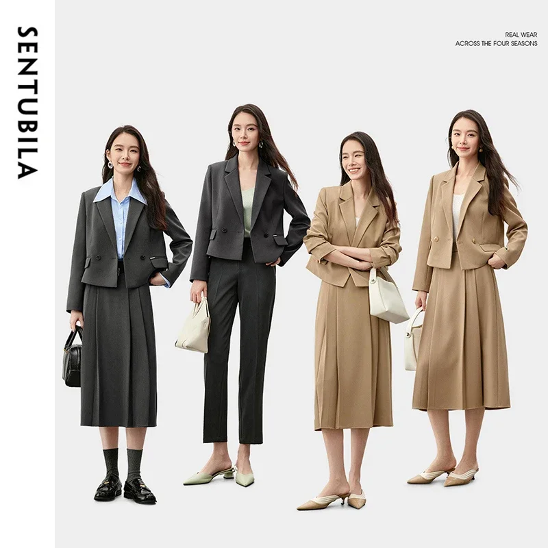 SENTUBILA Women Cropped Blazers Business Workwear Notched Neck Crop Jacket Ladies 2025 Spring Autumn Outerwears Woman 143X56794