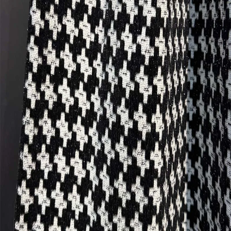 High-end Houndstooth Blackout Curtains, Black Chenille Cotton-Linen Window Drapes, Modern Luxury Curtain for Living Room Bedroom