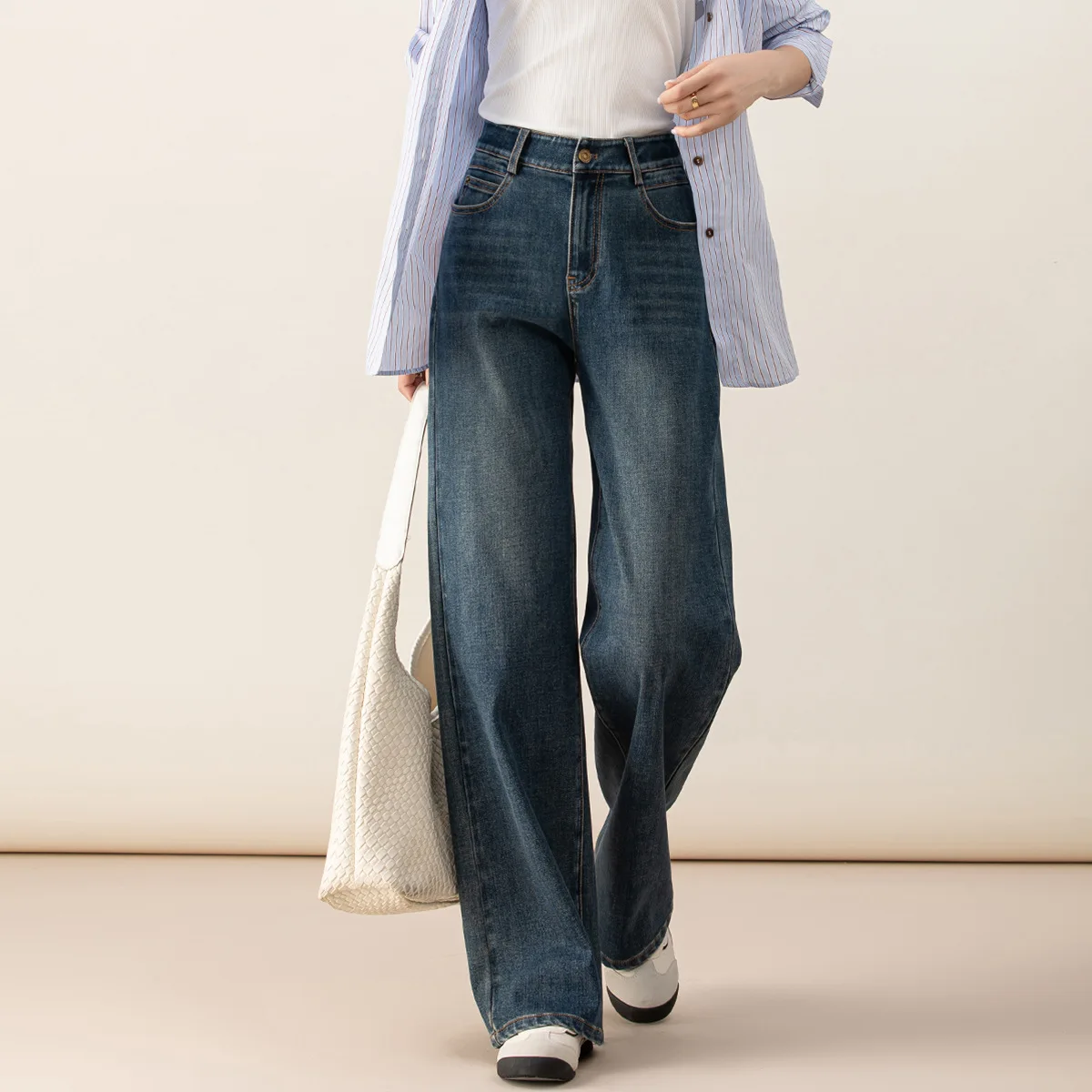 

Женские широкие брюки с высокой талией, прямые базовые однотонные повседневные модные свободные джинсовые брюки, новые модные женские джинсовые брюки, одежда