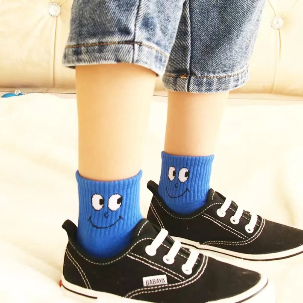 5pcs Comfortable Funny Face Kids Tights Breathable Short Cylinder Floor Tights Baby Boat Socks