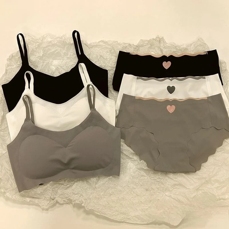 

Seamless Push-Up Bra Panty Set for Teens Wire-Free Sport Bralette Vest Top Non-Padded Student Comfort Underwear for Girl 45-70kg