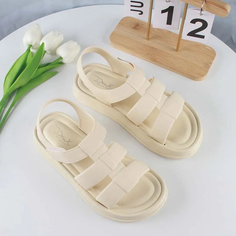 Women Fashion Summer PVC Sandals Hollowed Out Solid Color Flat Beach Shoes Casual Velcro Women\'s Shoes