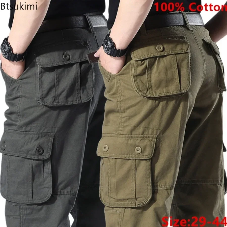 New 2025 Men's Cargo Pants Multi-pocket Casual Pure Cotton Straight Pants Man Hip Hop Streetwear Fashion Loose Sweatpant for Men