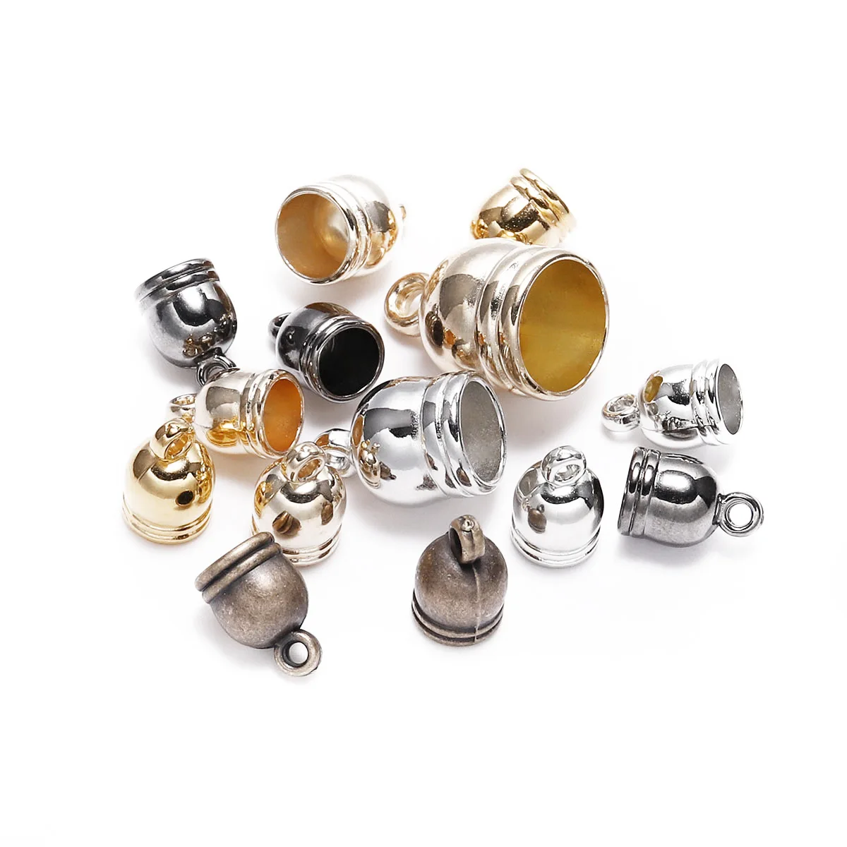 50Pcs Hot Selling Leather Rope Half Round Bead Hanging Bell Cap Tube Sleeve Ear Accessory Material DIY Small Accessory Wholesale