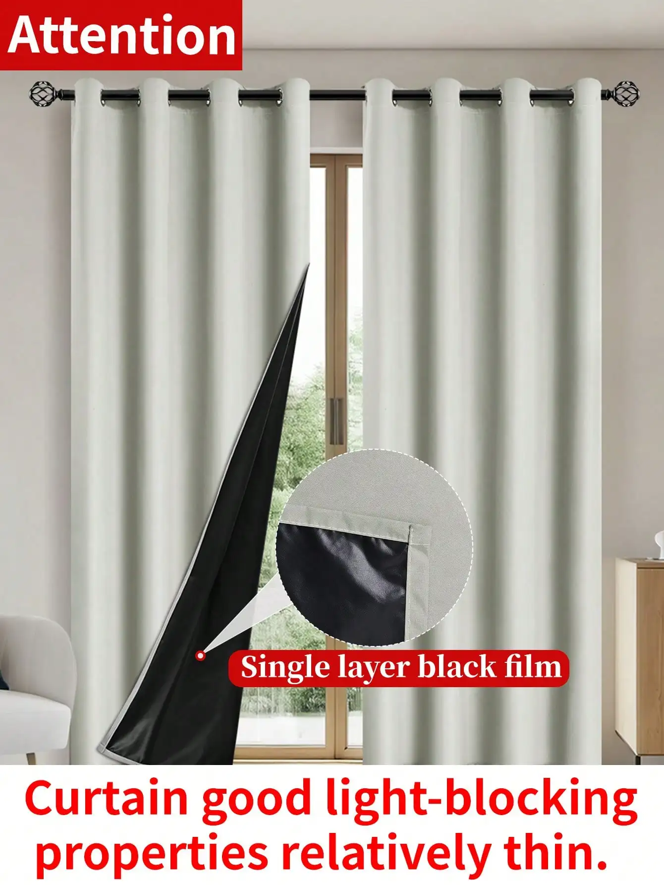 1pc Solid 100% Blackout Curtains with Grommets,  Curtains for Living Room, Bedroom
