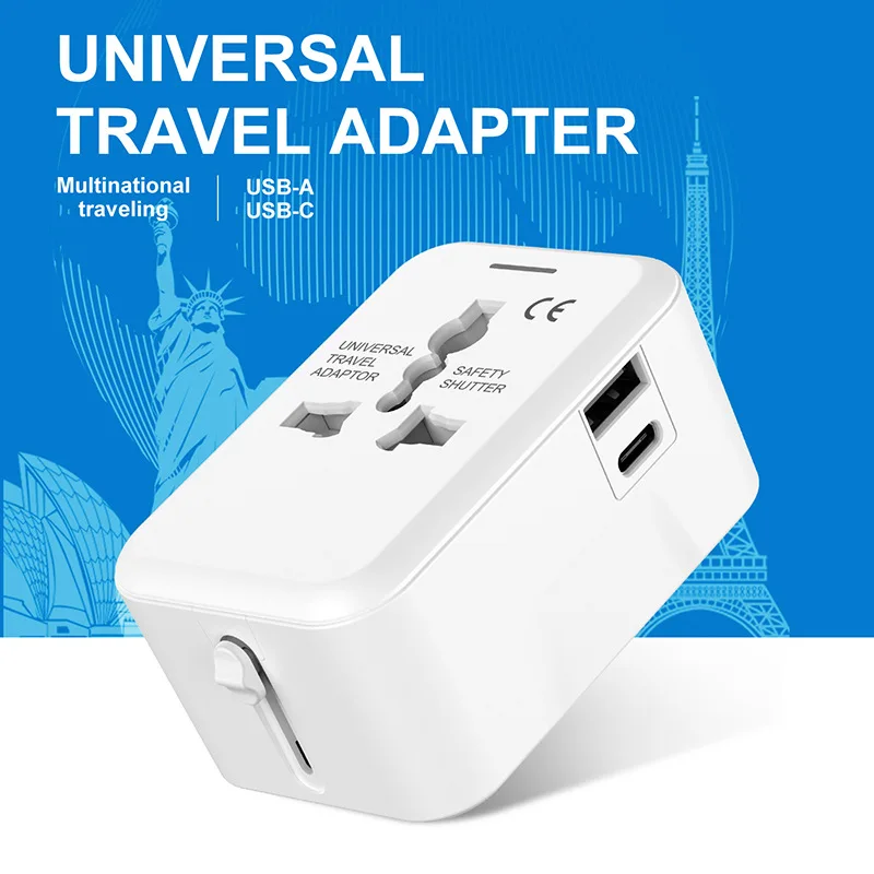 

Multi-function International Universal Travel Charger EU/AUS/UK/US Multiple Plug Socket Power Adaptor USB & Type C Wall Charger