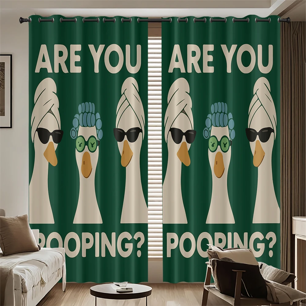 2 Panels 250g Blackout Curtains Funny Duck Pooping Print Window Treatments for Bedroom Living Room