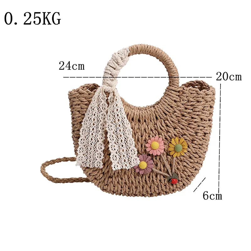 Bolsa de mão feminina, saco tecido à mão, saco tecido palha, em forma de lua, alça superior, para o verão, novo