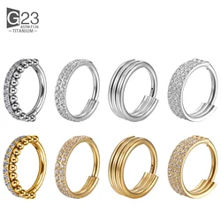 G23 Titanium Piercing Double Layered Triple Stack Hinged Zircon Nose Ring Helix Cartilage CZ Small Cartilage Septum Clicker