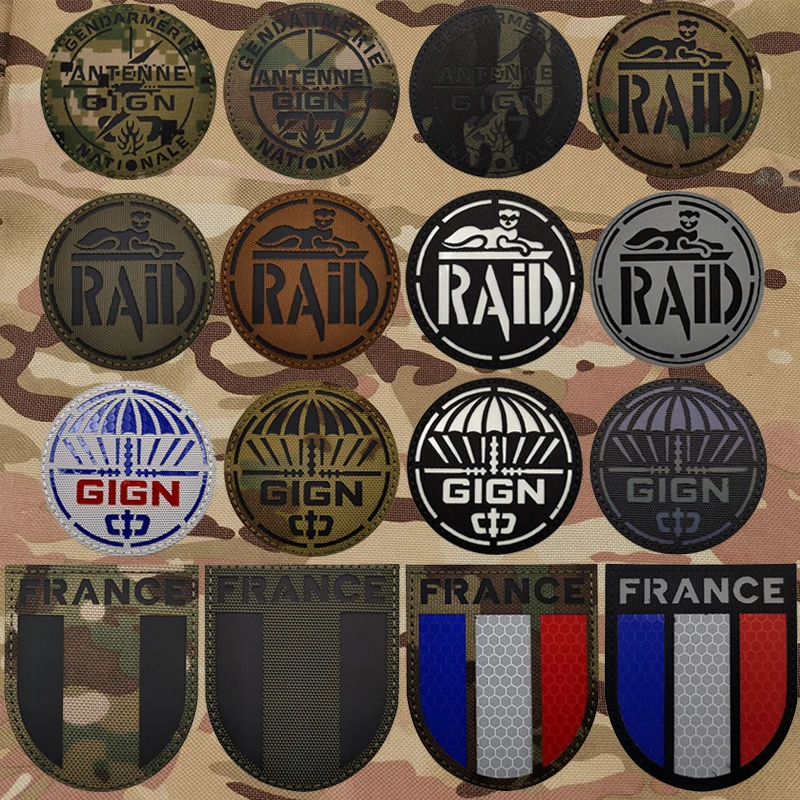 Militare RAID GIGN francia riflettente IR Patch bandiera a forma di scudo della francia Patch per cappello borsa da braccio decorare