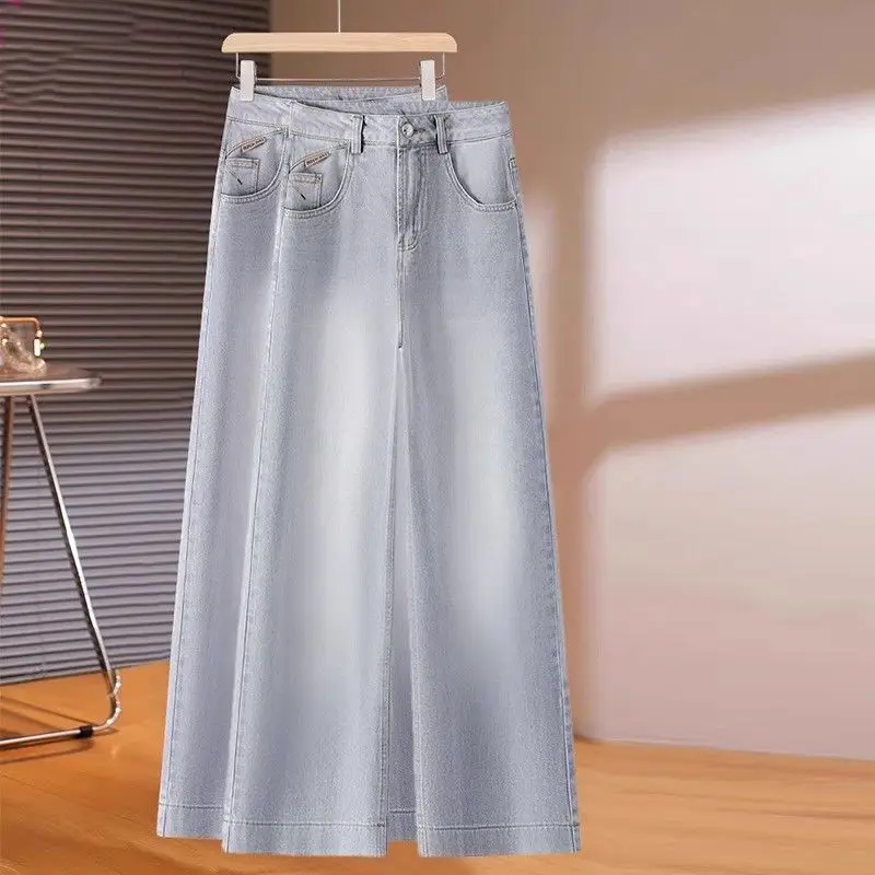 

Серые джинсовые брюки с широкими штанинами для женщин, новые, весенне-летние, с высокой талией, утягивающие, повседневные, свободные, прямые, длиной 9 дюймов