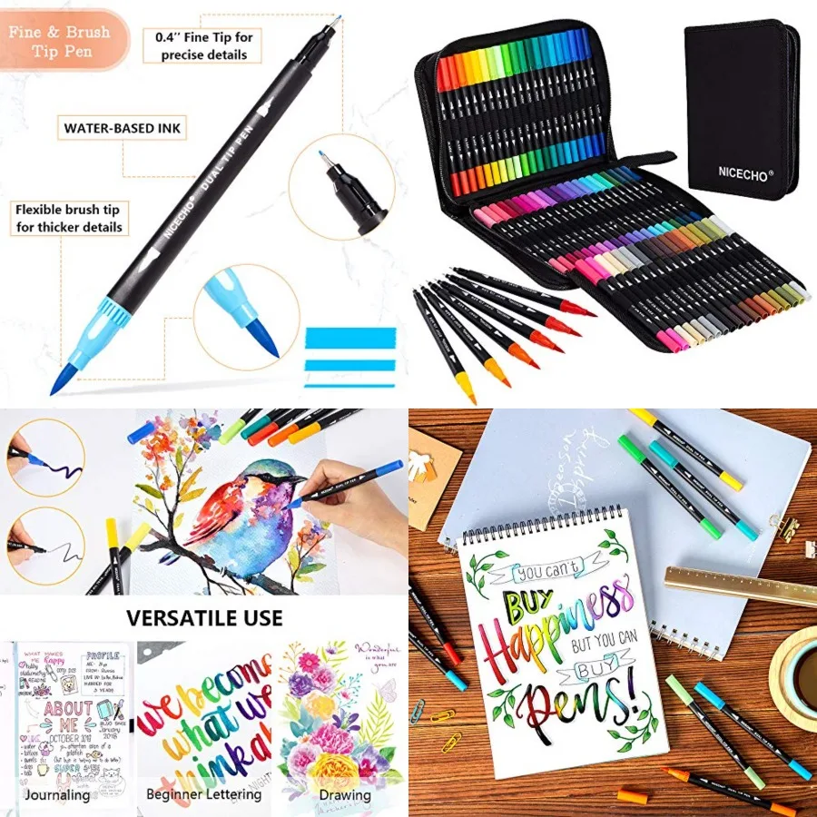 

Набор из 60 ручек с двойной кистью для взрослых, книжек-раскрасок и журналов Bullet, художественные маркеры с тонкими и кончиками кистей, идеально подходящие для детализации Dr