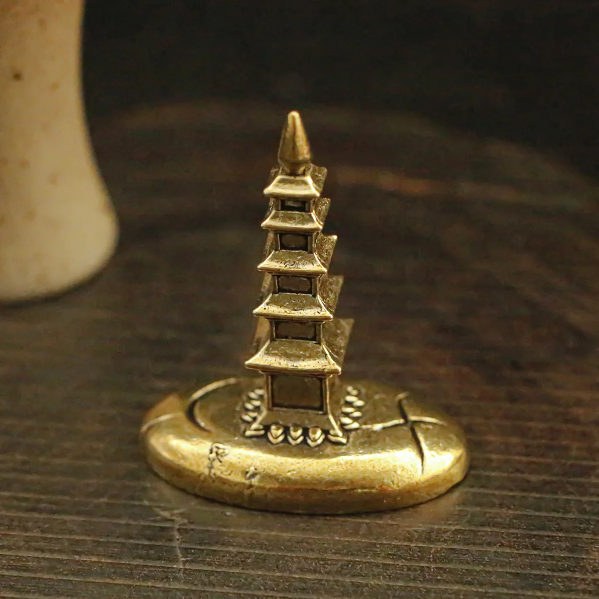 1/2Pcs Brass retro five-layer tower ornament home desktop decoration small copper ware