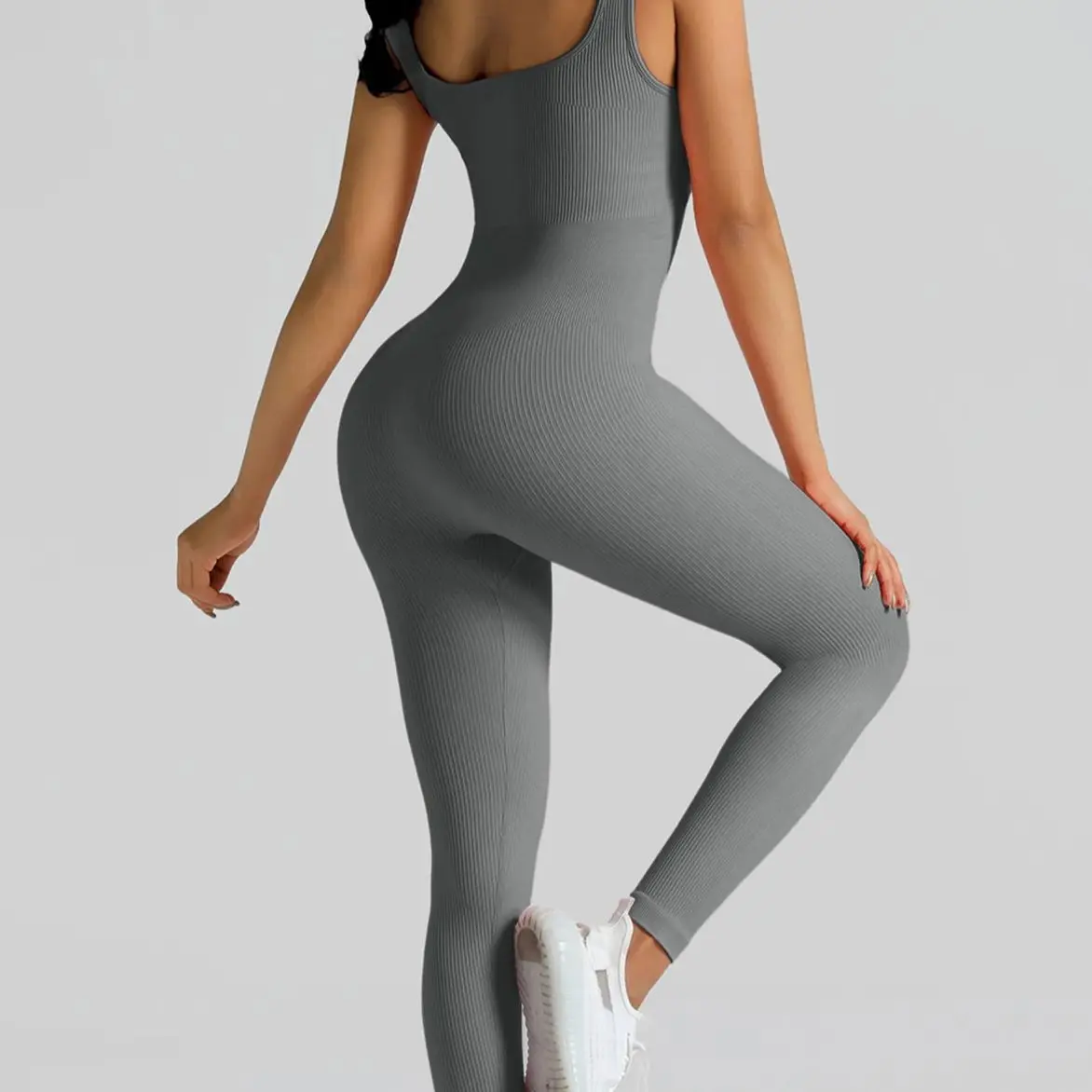 High Waisted Butt Lifting Yoga Jumpsuit for Women, Peach Booty Sculpting Seamless One Piece Workout Bodysuit, Gym Romper Fitness