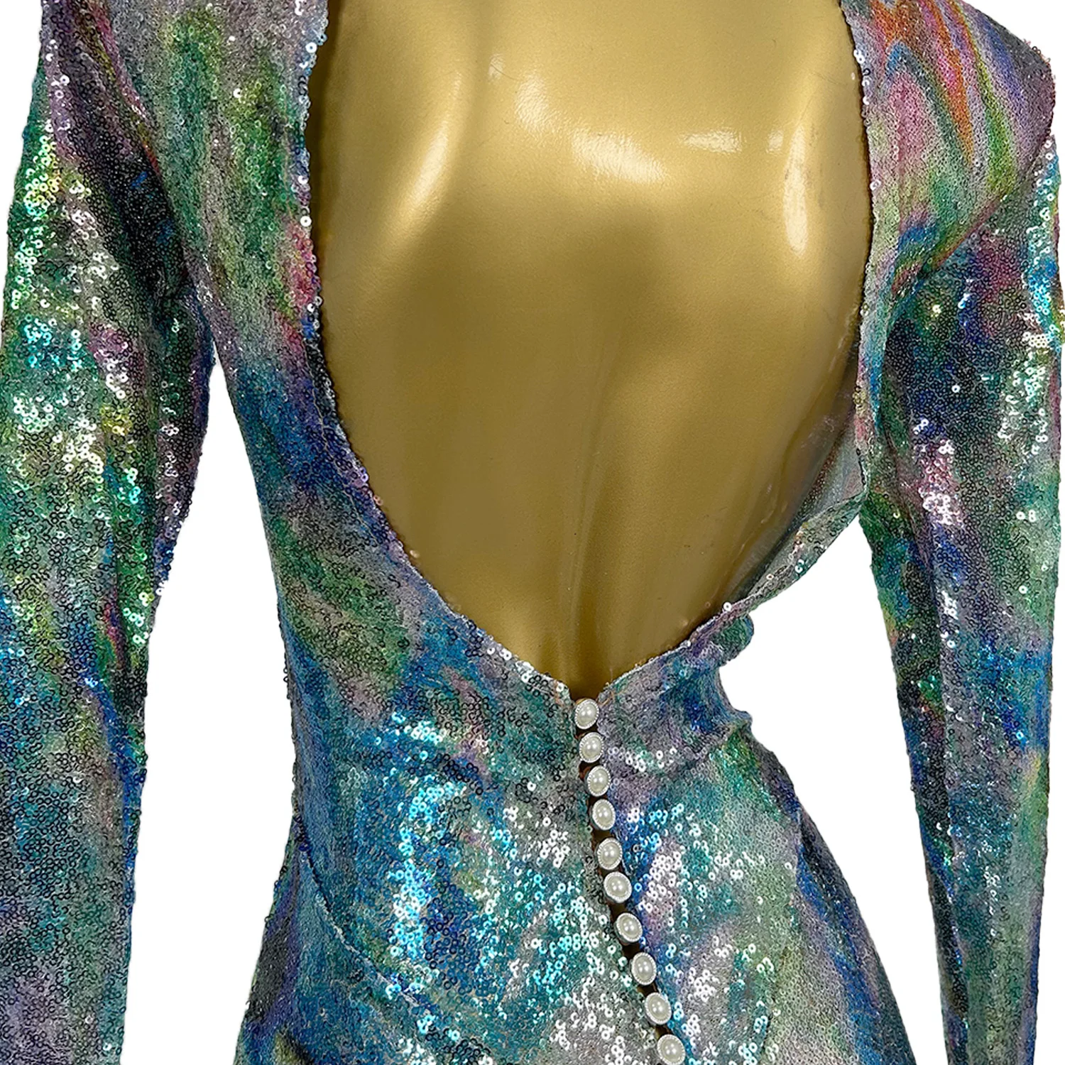 Hooded Dress Women Shiny Sequins Backless Colorful Long Dresses Nightclub Party Performance Dance Costume Stage Wear Baoyu