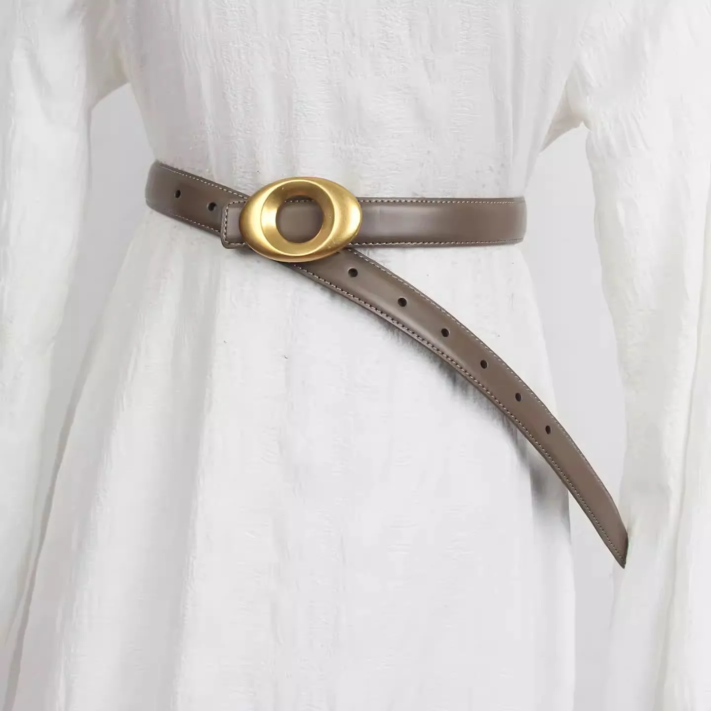 Women's Genuine Leather Vintage Gold Buckle Corset Female Cummerbund Coat Waistband Dress Decration Narrow Belt J1847