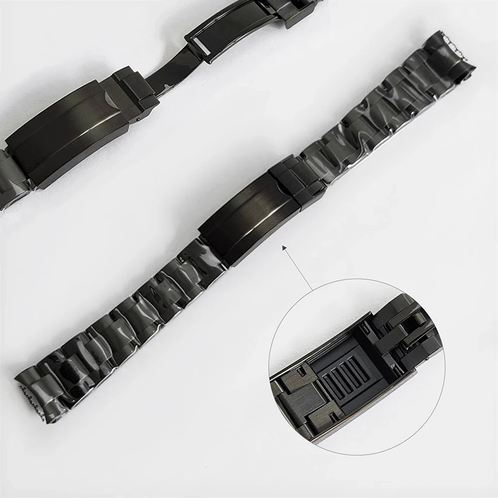 

20mm PVD Black Watch Band Stainless Steel Pull Teeth Strap Replacement Men Watch Strap Upgrade Parts Metal Watchband Bracelet