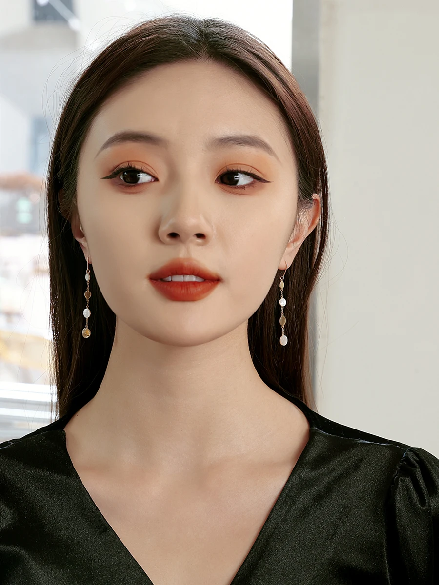 أقراط على شكل صدفة طبيعية، أقراط طويلة مخصصة من الفضة الإسترليني، مجوهرات أذن راقية #2