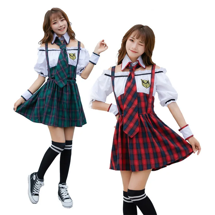 Halloween School Uniform For Students  Game Costume Plaid Overalls Set Night Club DS Clothing Student Outfit