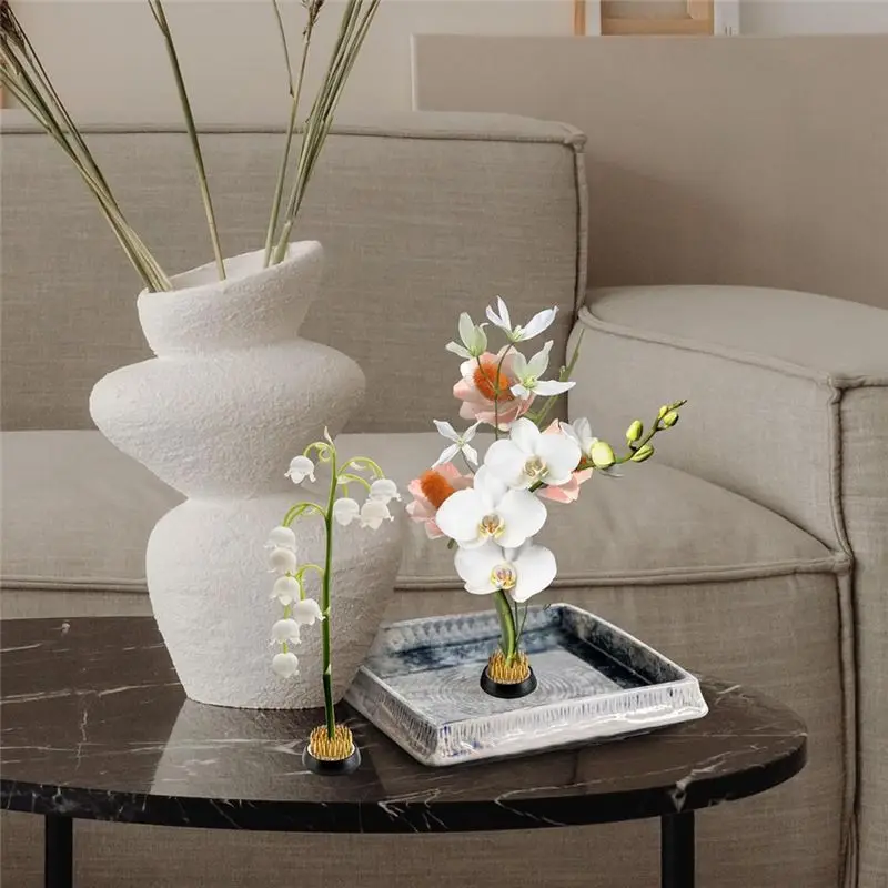 9 Pcs Flower Frogs Round Brass Flower Holder Japanese Ikebana Vase Floral Frogs Flower Arranger Flower Fixed Tools-[LUCK 9]