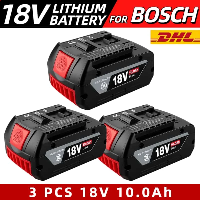 

NEW 18V replacement battery for Bosch GSB BAT609, BAT609G, BAT611, BAT612 Drills tools 18V 10Ah, 60-Min Fast Charge, EU/US Plu