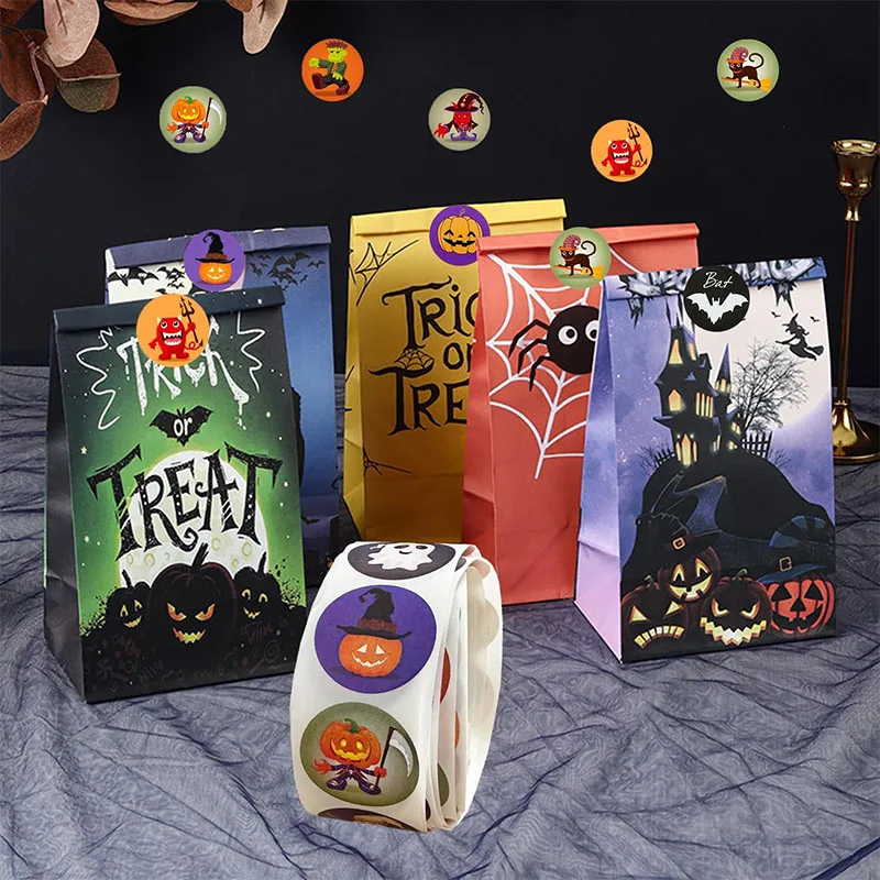 Round Self-adhesive Sticker Paper Halloween Roll Gift Candy Bag Wrapping Label Sticker Pumpkin Party Decoration Sealing