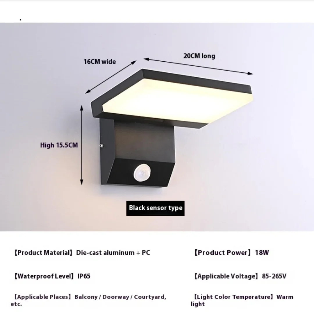 18 واط محس حركة للتدوير في الهواء الطلق الجدار مصباح مقاوم للماء حديقة فناء شرفة الممر الشرفة ضوء فيلا فندق ضوء الليل #6