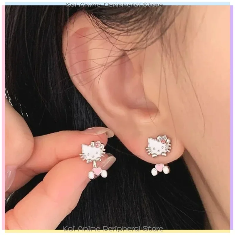 Hello Kitty Two-way Earrings for Women Cartoon Anime Character Earrings Cute Earrings Hanging Back Female Holiday Gift