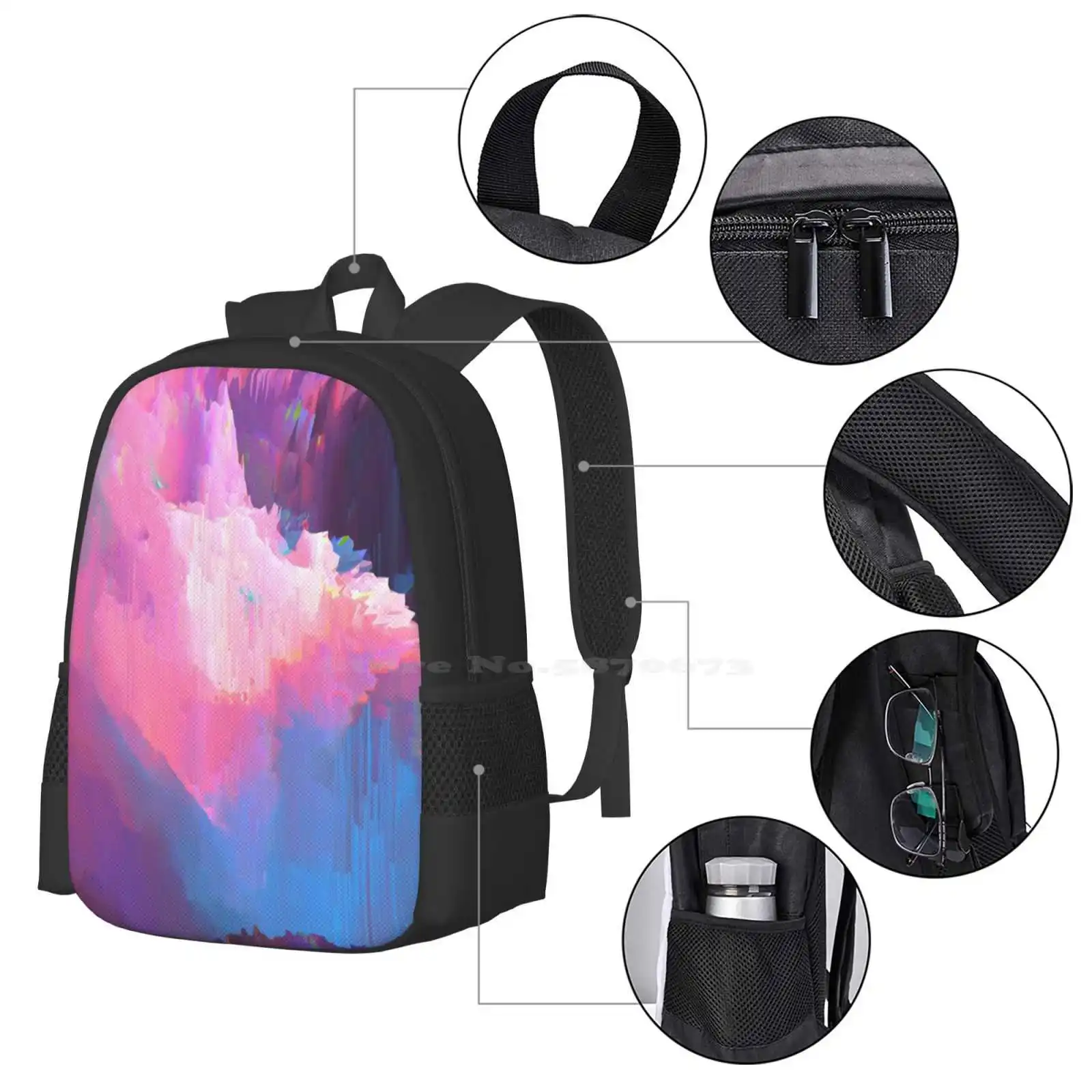 Humilde-Unisex colorido arte digital fluido acrílico mochila, bolsa de estudante, psicodélico saco, estética, ácido, Trippy, recém-chegados