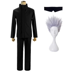 HOLOUN Jujutsu JJK Manga Anime Satoru Gojo disfraz de Cosplay Shibuya incidentary uniforme negro parche peluca Rosa red sintética