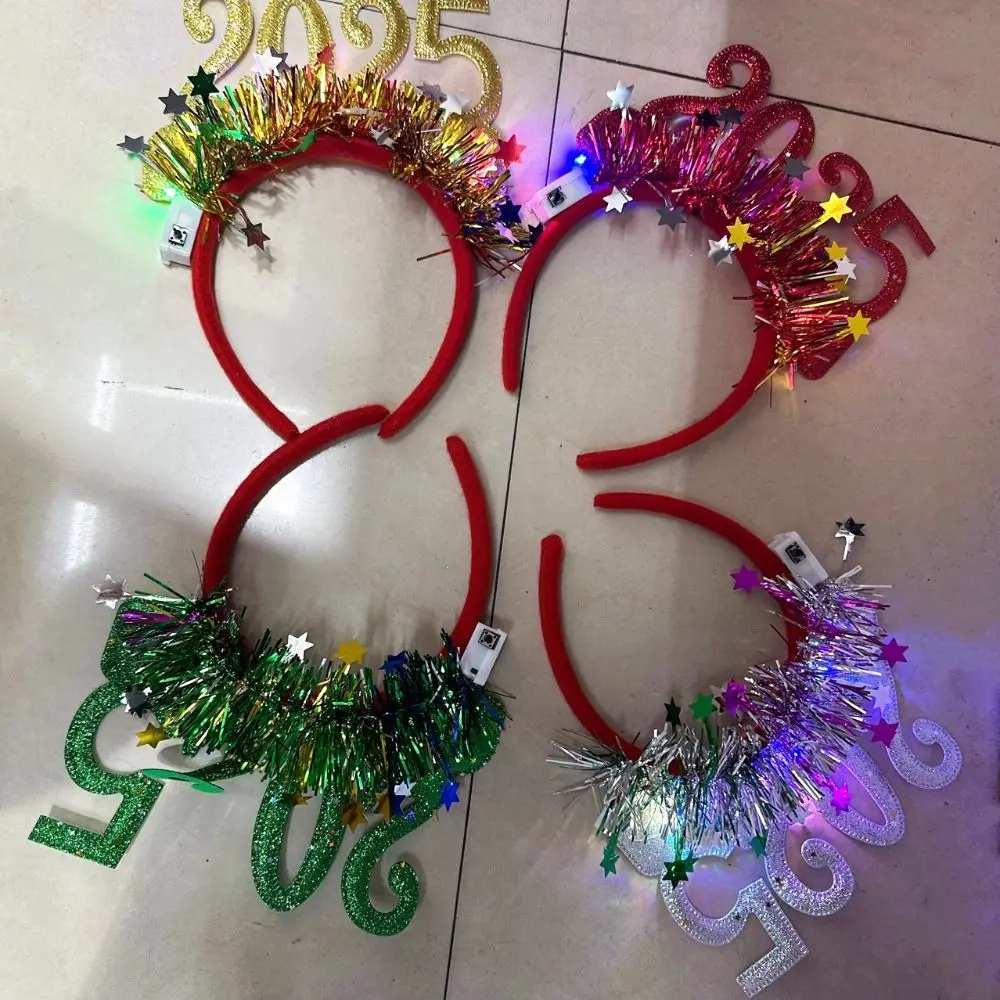 Sequin 2025 Happy New Year Headband Plastic Number Letter LED Glow Christmas Headpiece Masquerade Party Christmas Supplies