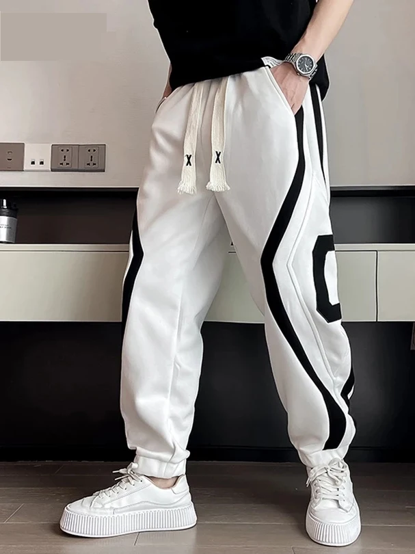 

Casual Printed Loose Fit Sweatpants Elastic Waist Cargo Pants Short Length Polyester Fiber Youth Fashion Sporty Trousers