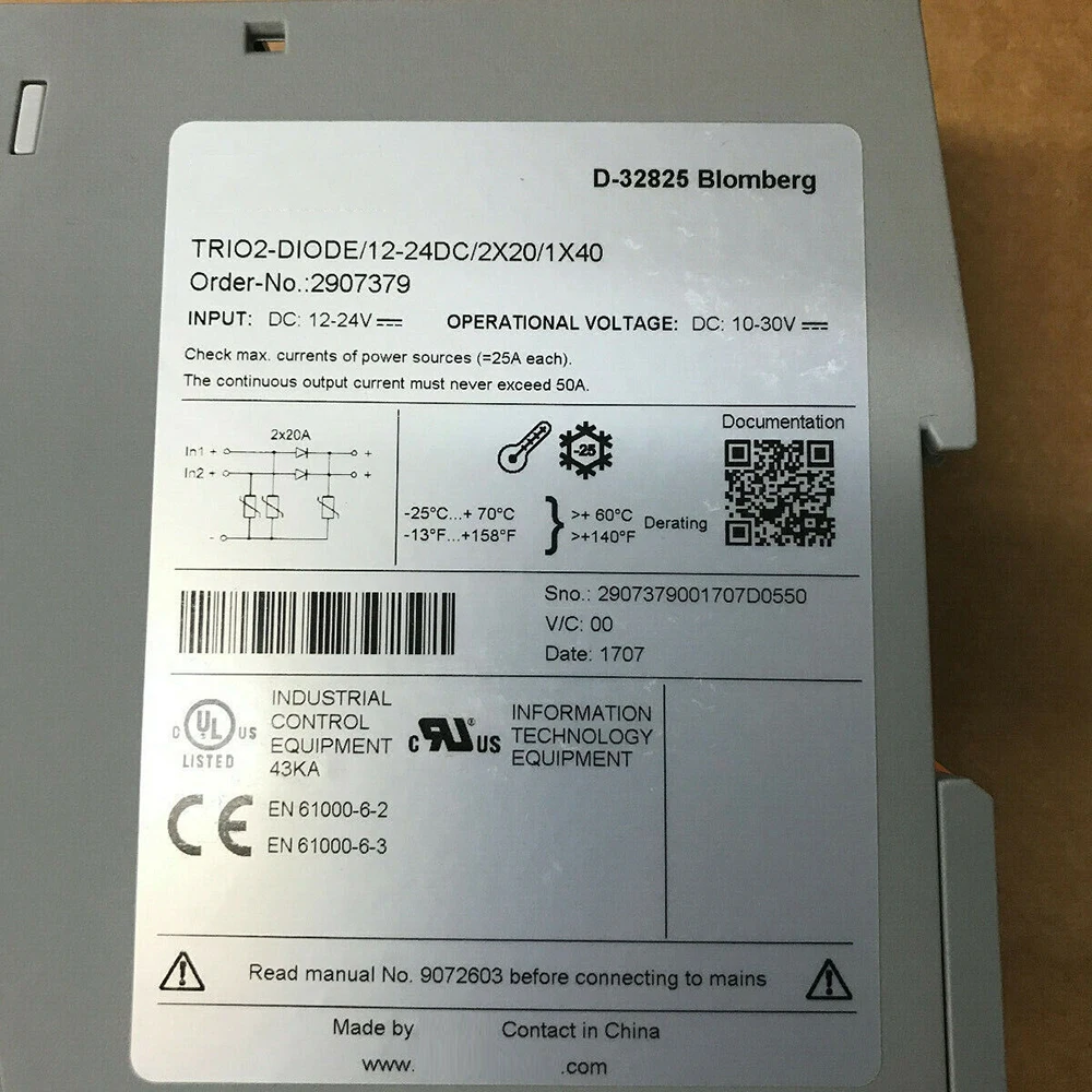 1 قطعة وحدة التكرار ديود TRIO2-DIODE/12-24DC/2X20/1X40 2907379