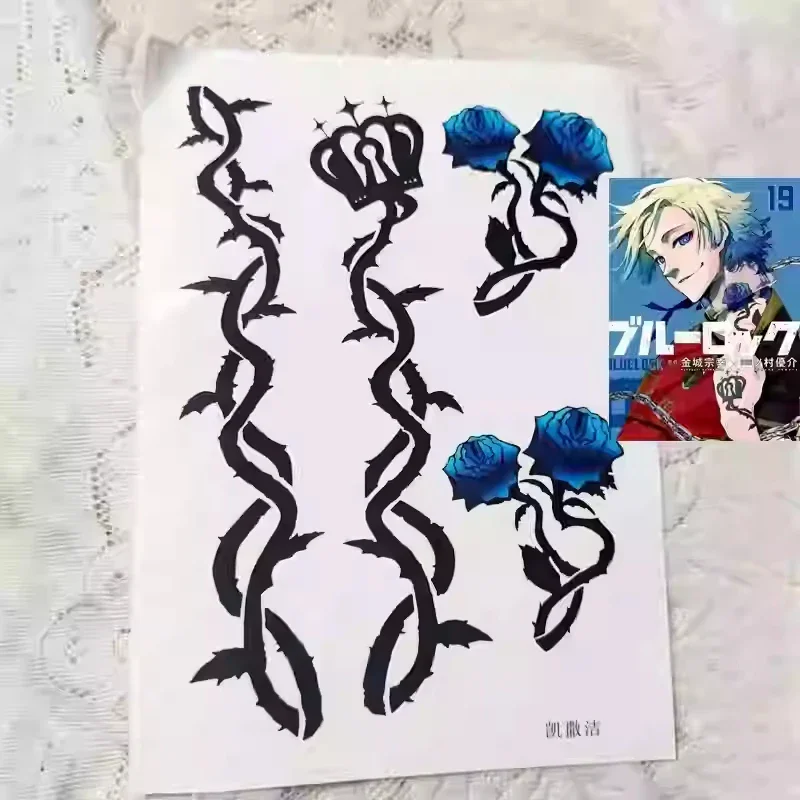 

Anime BLUE LOCK Michael Kaiser Cosplay Cartoon Neck Rose Opisthenar Crown Bramble Tattoo Sticker Temporary Tattoos Adorn Xmas