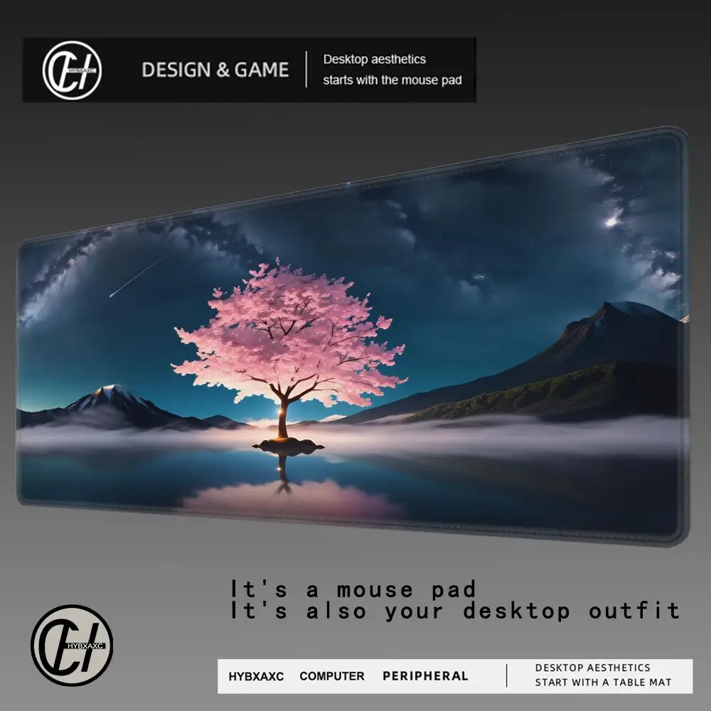 HYBXAXC Starry Sky Cherry Blossom Tree Mouse Pad Large Rubber Non-slip Desk Accessories Mousepad for  Gamer Keyboard Decor Mat