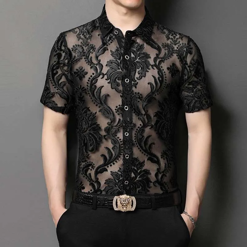 

Summer New Men's irt Lapel Young Men's ort SVE Faion Sweet Sle Floral Print Loose Fit Thin Material Mid-Year Men