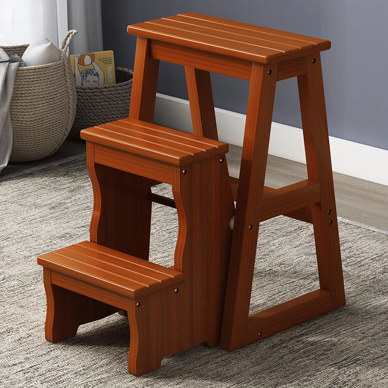 

Household Folding Ladder Solid Wood Step Ladder Stool Indoor Thickening High Stools Kitchen Multi-function Climbing Step Stools