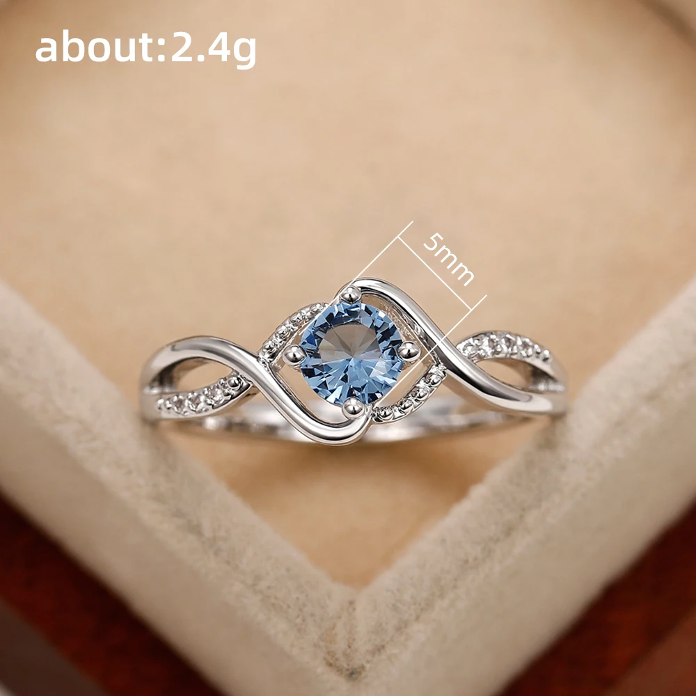 Huitan 2022 Modern Design Women\'s Wedding Rings Charming Blue Cubic Zirconia High Quality Silver Color Ring Engagement Jewelry