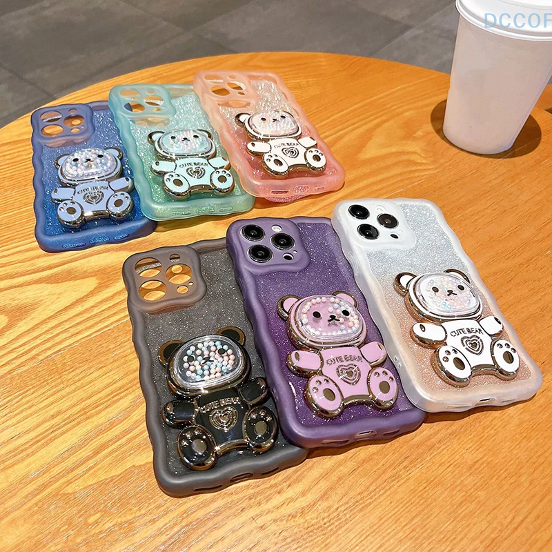 Foldable Cute Bear Bead Phone Holder For Iphone Android Mobile Device Stand Bracket For Girl Women For Phone Case Decoration