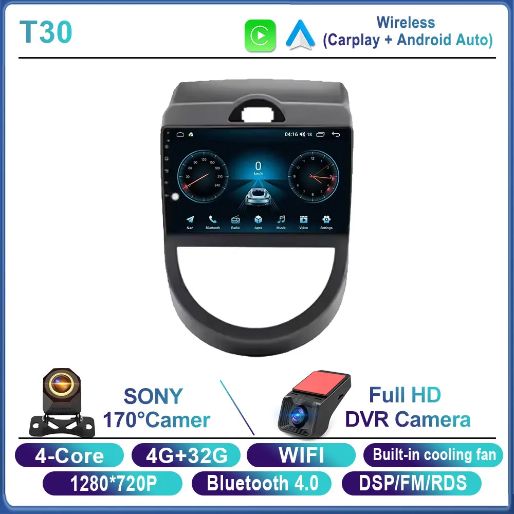 Android 16 voor Kia Soul 1 AM 2008 2009 2010 2011 Carplay Auto autoradio multimediaspeler autoradio GPS navigatie BT head unit