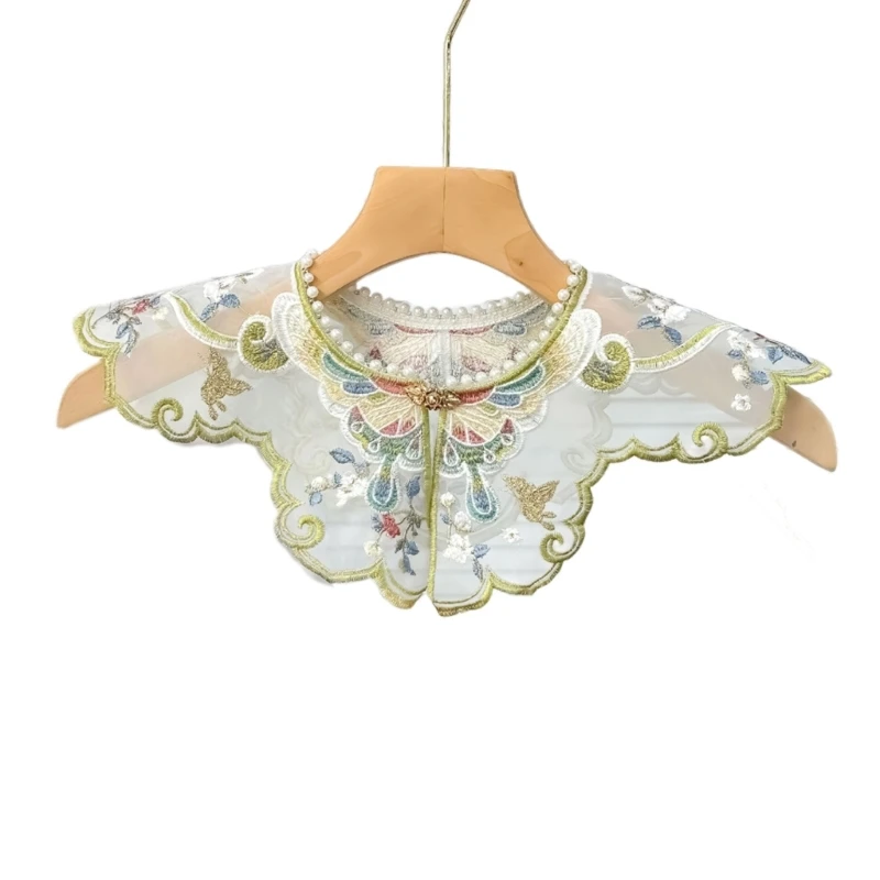 652F Traditional Embroidered Collar Sewing Applique Crafts Necklines with Floral Pattern for Chinese Culture Enthusiasts